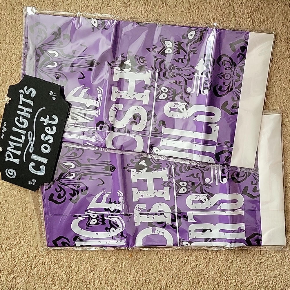 Halloween Plastic Tablecloths New Welcome Foolish Mortals Set of 2 Purple Black